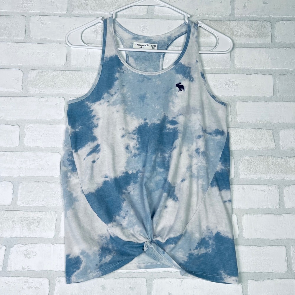 Abercrombie Kids Girls Blue White Tie Dye Twist Front Racerback Tank Top 15/16